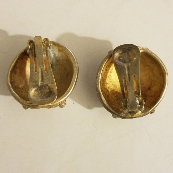 Silver Large button clip on earrings - Picture 3 of 3